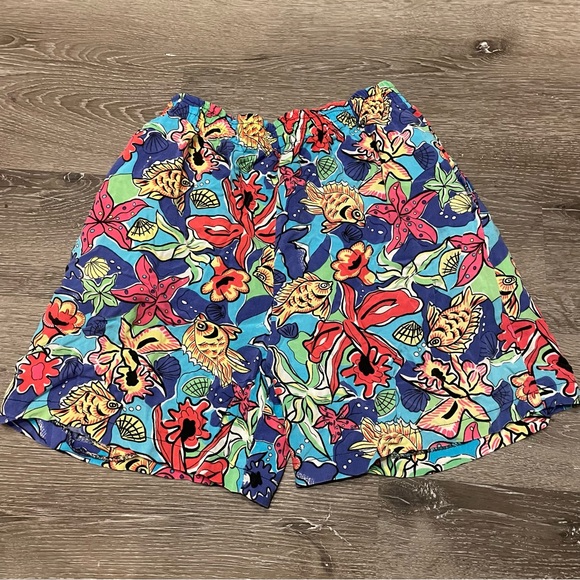 Vintage Pants - Y2K Funky Ocean/Beach Theme Swim Shorts / Bermuda Shorts with Stretch Waist